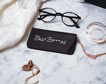 Personalized glasses case, Protective glasses, Glasses bag, F.Shelby black leather glasses pouch, wedding idea, personalized gift