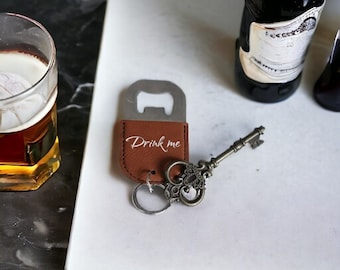Personalized bottle opener key ring, Francis Shelby light leather beer bottle opener, wedding idea, personalized birthday gift