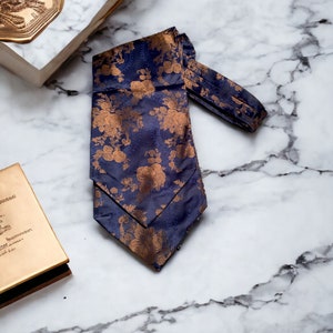 Cravate ascot personnalisée, lavallière foulard, cravate de notaire homme, cravate en soie bleu or Libra, cadeau Saint-Valentin personnalisé Sans
