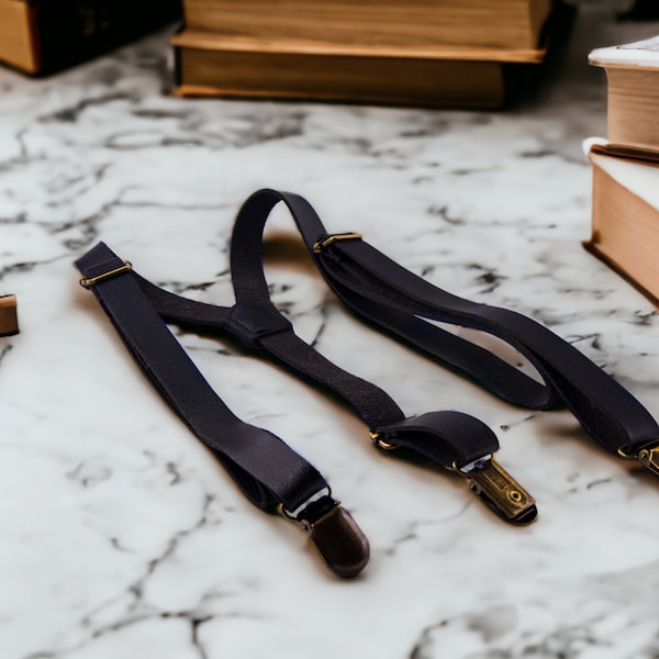 Men's leather suspenders, Women's button suspenders, Vintage Dark Gatsby suspenders, Wedding suit suspenders, anniversary gift