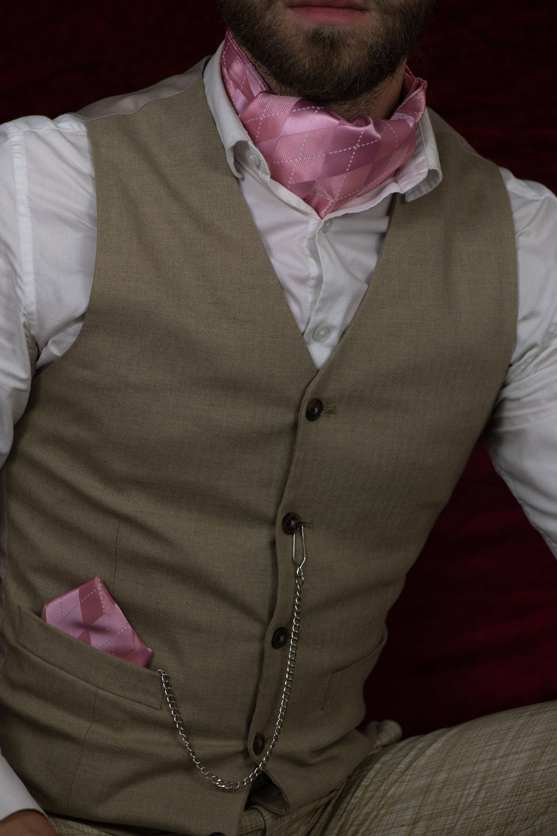 Cravate ascot motif, lavallière foulard, cravate de notaire homme, cravate en soie rose Wilder, cadeau anniversaire, idée mariage image 5