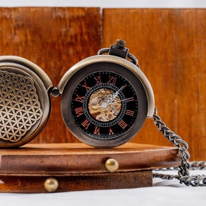 Personalized Gousset watch, pocket watch, Fibonacci brass mechanical watch, birthday gift, personalized Valentine's Day gift image 1