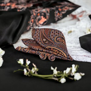 Cravate ascot motif, lavallière foulard, cravate de notaire homme, cravate en soie orange Risos, cadeau anniversaire, idée mariage Avec