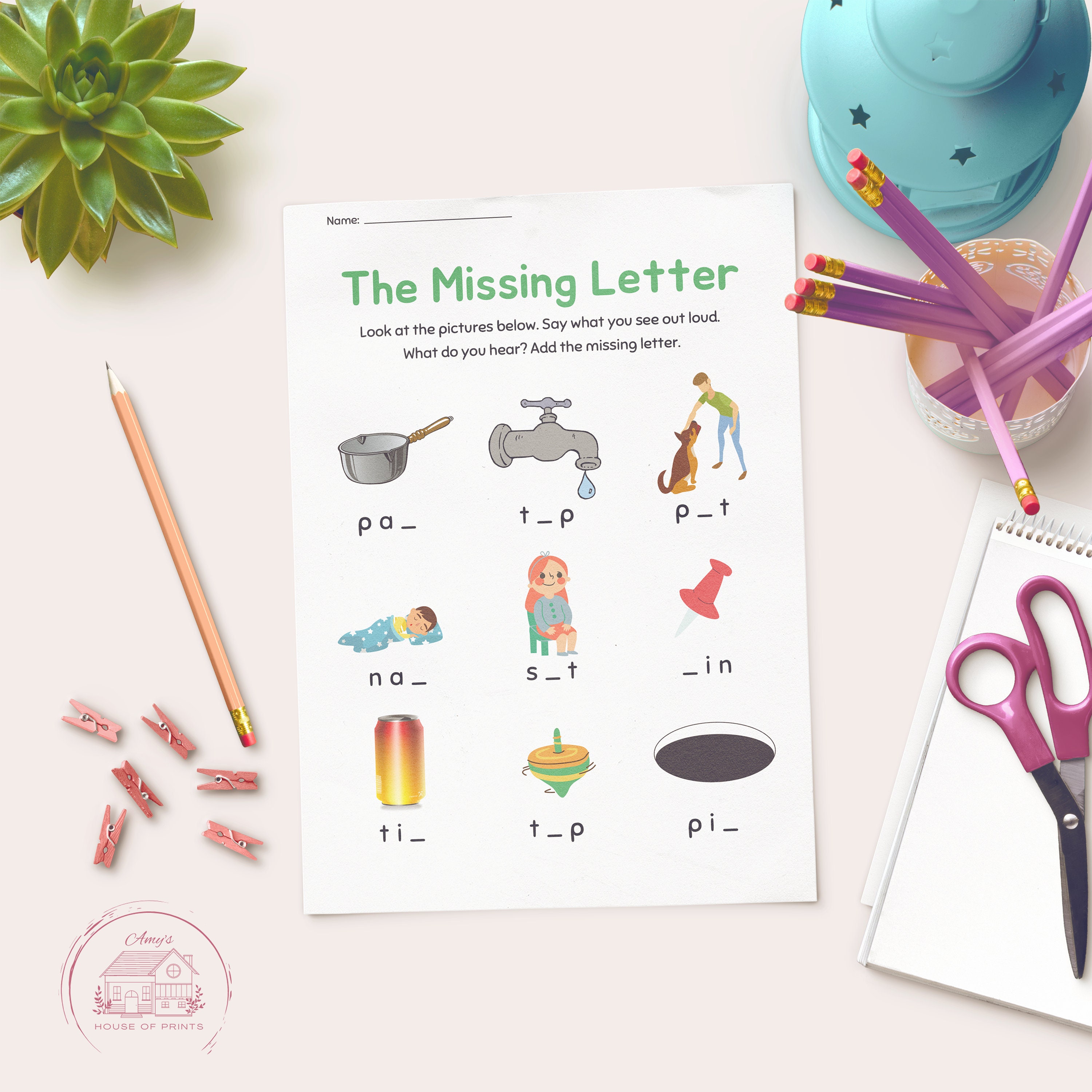 Missing Letter Worksheet Satpin Cvc Words - Etsy Sweden