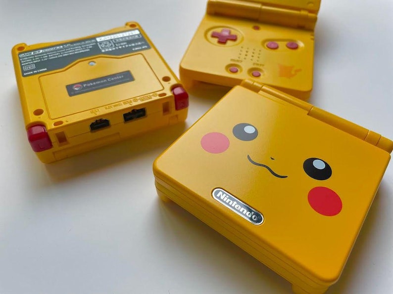 Pikachu Pokemon Nintendo Game Boy GameBoy Advance SP Renoverad Konsol GBA SP ags-001 Frontbelyst Skärm 900mAh Batteri I Förpackning & Laddare bild 1
