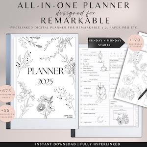 Planner 2025 designed for Remarkable, Remarkable Paper Pro Planner, Daily Planner 2025, Remarkable 2 Planner, Remarkable 2 Templates, Ink