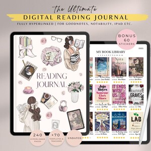Hyperlinked Digital Reading Journal, Digital Reading Log, Reading Tracker, Digital Book Journal, Digital Book Tracker, Reading Stickers image 1