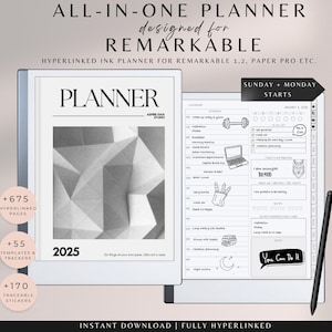 Planner 2025 for Remarkable, Remarkable Paper Pro Planner, Daily Planner 2025, Calendar, Remarkable 2 Planner, Remarkable 1, 2 Templates,Ink