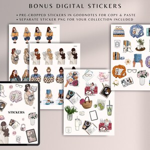 May include: A set of digital stickers featuring illustrations of women reading books, coffee cups, flowers, and other book-themed elements. The stickers are pre-cropped for use in Goodnotes and come with separate PNG files for personal use.