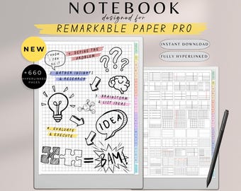Notebook designed for Remarkable Paper Pro, Remarkable Paper Pro Templates, Remarkable Templates, Hyperlinked Notebook, Remarkable Notes,Ink