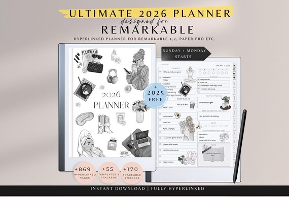 Remarkable Planner 2026, Remarkable 1, 2 Daily Planner, Ink Daily Planner 2026, Remarkable 2 Planner, Remarkable  Templates, Remarkable Note