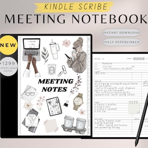 Kindle Scribe Meeting Notes, Kindle Scribe Templates, Kindle Scribe Hyperlinked Notebook, Ink Notebook, Kindle Scribe Notes, Scribe Meeting