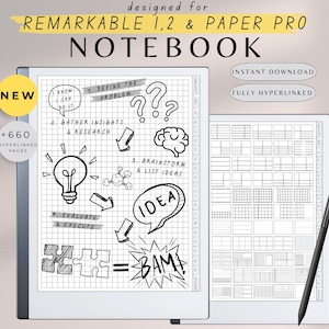 Notebook designed for Remarkable, Remarkable Templates, Remarkable 1, 2, Paper Pro Hyperlinked Notebook, Remarkable Notes, Remarkable Paper
