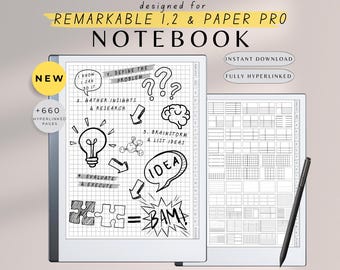 Caderno projetado para Remarkable, Modelos Remarkable, Remarkable 1, 2, Caderno com hiperlink Paper Pro, Notas Remarkable, Papel Remarkable