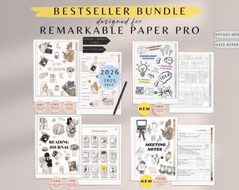 Remarkable Paper Pro Bestseller Bundle, Paper Pro Planner 2026, Remarkable Pro Templates, Remarkable Notebook, Remarkable Reading Journal