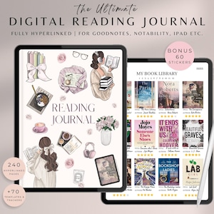 Diario di lettura digitale, registro di lettura digitale, recensione di libri e tracker di biblioteca per GoodNotes, scaffale digitale, pianificatore di lettura per iPad