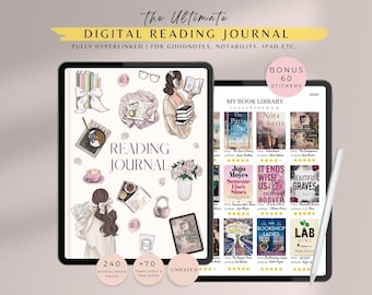Journal de lecture numérique, journal de lecture numérique, critique de livre et suivi de bibliothèque pour GoodNotes, étagère numérique, agenda de lecture pour iPad