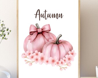 Herbst Dekor | Rosa Herbst Dekor | Herbst Wand Kunst | Kürbis Druck | Girly Herbst Wand Kunst | Herbst Dekor | rosa Kürbisse | Herbst-Wand-Kunst