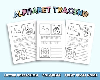 Preschool Worksheets, Alphabet, Tracing Worksheets, Handwriting Practice, Homeschool, Kindergarten, Montessori, Letter Formation, Printable