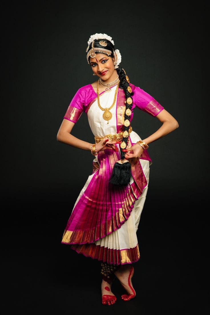 Bharatnatyam Golden & Pink Dance Costume main image 0