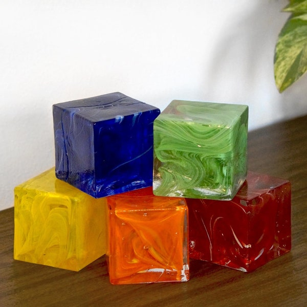 Glas Pflastersteine Bunt 5er Set 8x8x8 cm ׀ Handgemacht ׀ verschiedene Farben ׀ Unikat ׀ Garten ׀ Dekoration ׀ Pflanzen ׀ Geschenkidee