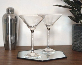 Martini-Glas 2er-Set mit Glasdiamanten im Stiel mit Geschenkkarton