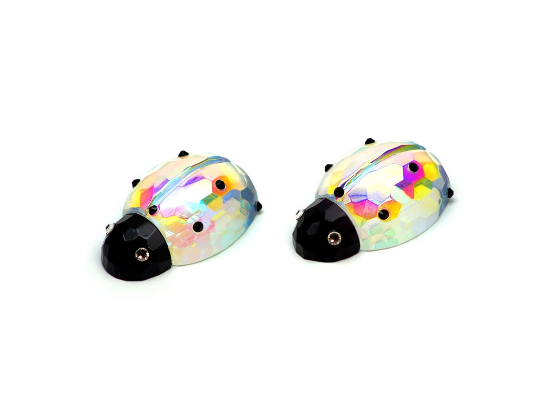 Ladybug set of 2 made of iridescent cut crystal glass with rhinestones ׀ Glass animals ׀ Handmade ׀ Figurine ׀ Table decoration ׀ Gift