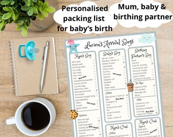 Personalised hospital packing list for baby’s birth | Mum, baby and birthing partner bags included