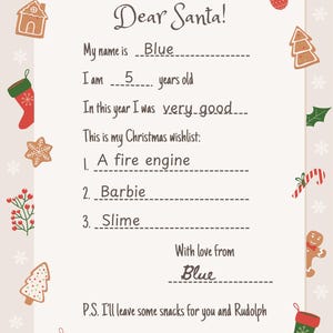 Plantilla de carta para Papá Noel o Santa Claus para bebé o niño, impresa/plastificada