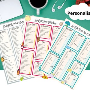 x3 baby checklists | weaning | holiday | birthing bag |  PERSONALISED
