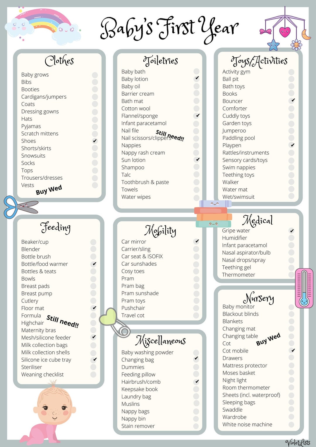 Babys Registry digital Copy, Baby First Year Shopping List, Baby Items