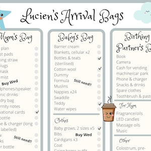 Hospital packing list for baby’s birth (or home birth) | Mum, baby and birthing partner bags included (digital copy)