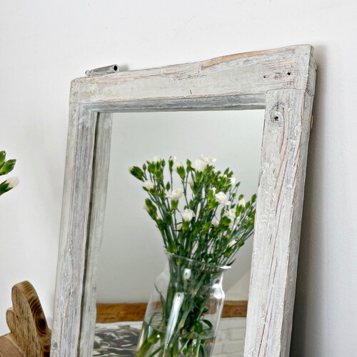 Mirror in old wood frame rustic style boho provance style cottage home home decor wall decoration wall shops mirror white fireplaces