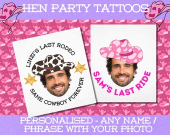 Hen Party Tattoos, Gesichtstattoo, temporäre Tattoos nach Kundenwunsch, Bachelorette Tattoos, Cowgirl Junggesellinnenabschied, Team Bride, Hen Do Tattoos,