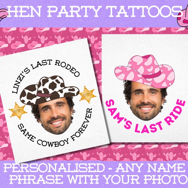 Hen party tattoos, face tattoo, custom temporary tattoos, Bachelorette Tattoos, cowgirl bachelorette, Team Bride,Hen Do Tattoos,