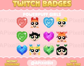 Pixel PowerPuff Girls Twitch Sub Badges | Girly Heroes Twitch Sub Badges | Blossom Bubbles Buttercup | Cute Aesthetic Sub Badges