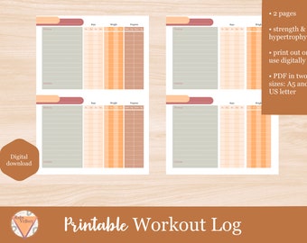 Strength & Hypertrophy Workout Log | Printable Workout Planner