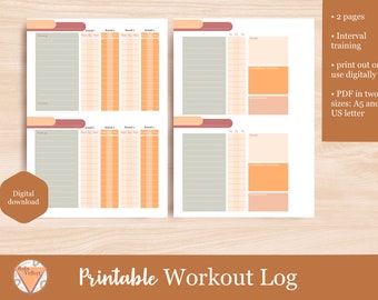 Interval Training Workout Log | Printable Workout planner