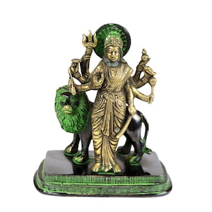 Diosa Durga de pie con un tigre real - Bronce -India