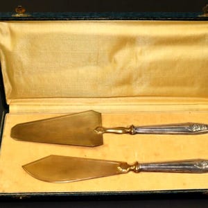 Antique French 950 Silver Gilt Pastry server set