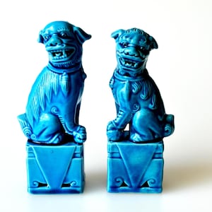 Vintage Chinese Blue glazed - Foo Dog- Porcelain figurines