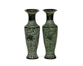 Vintage Chinese Vase , Bronze Vase , Weiqi game decoration, Early 20th Century
