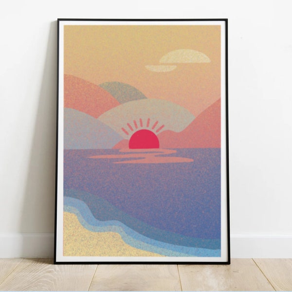 Illustration coucher de soleil à la mer