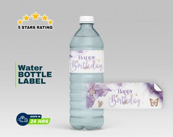 Happy Birthday Label, Water Labels, Water Bottle Labels, Waterproof Labels