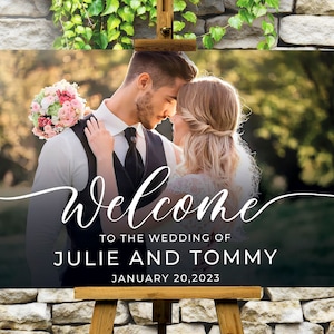 Signo de bienvenida de la foto, signo de bienvenida de la boda, signo de acrílico personalizado, signo de ensayo, signo de la imagen de la boda, cartel de la boda, signo de la boda de la foto