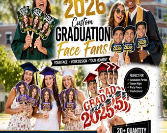 Custom Graduation Face Fans, Personalized Photo Fans, Graduation Party Favors, Class of 2026 Decorations, Senior Night Decor, Bulk Orders