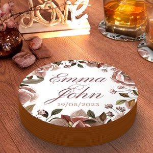 Custom Coasters, round paper coasters, add a special touch with our wedding coasters, shower coasters, personalized coasters