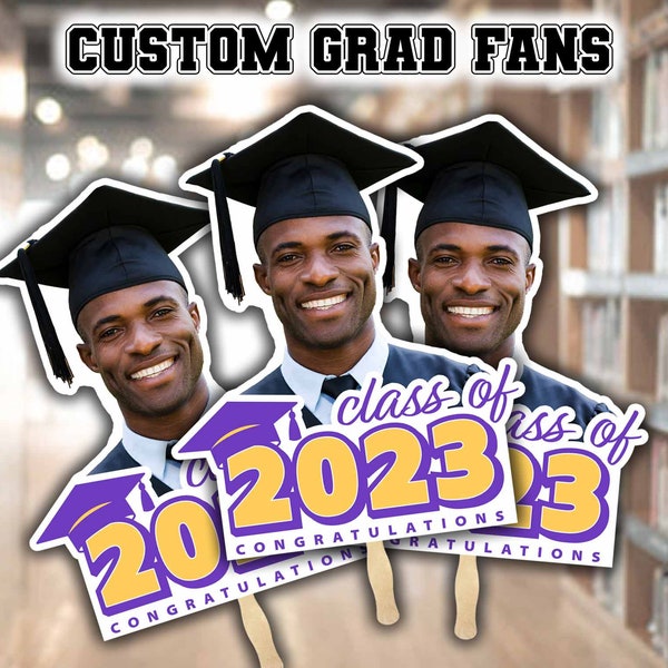 Custom Grad Fans, Graduation fans, Head on a Stick, Custom Face Fans with Handles, Handheld Fan, Custom Graduation Fans
