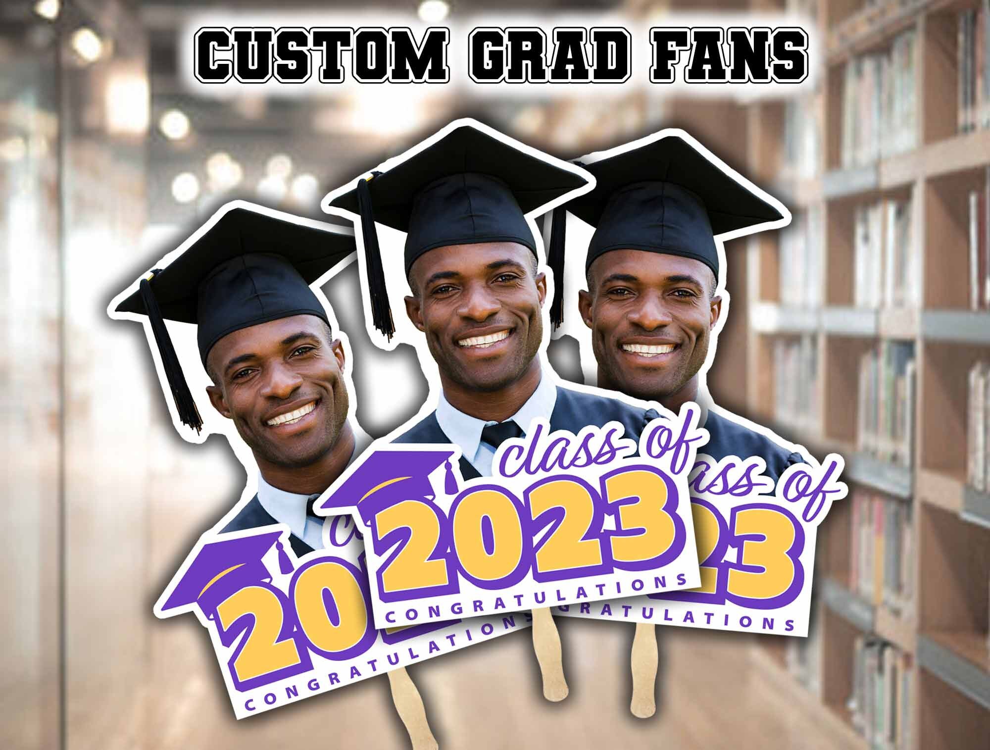 Custom Grad Fans, Graduation Fans, Head on a Stick, Custom Face Fans ...