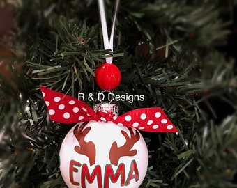 Personalized Reindeer Ornament, Customized Reindeer Ornament, Personalized Glass Ornament, Customized Glass Ornament, Personalized family